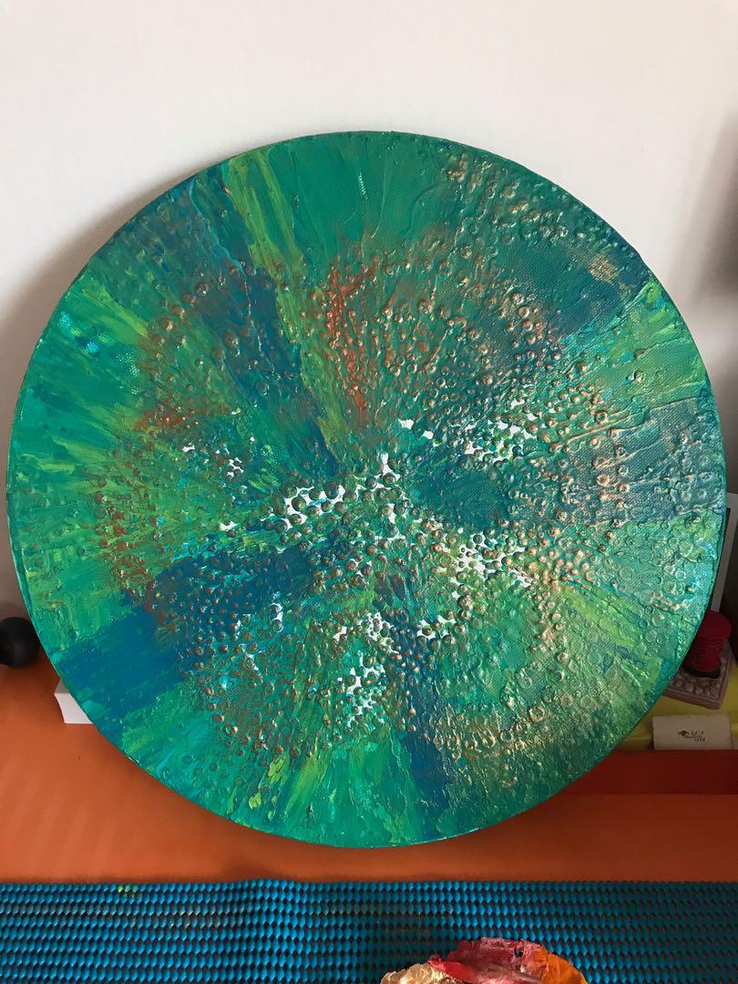 Abstract Acrylic Painting Shape Round Canvas Design Craft Art