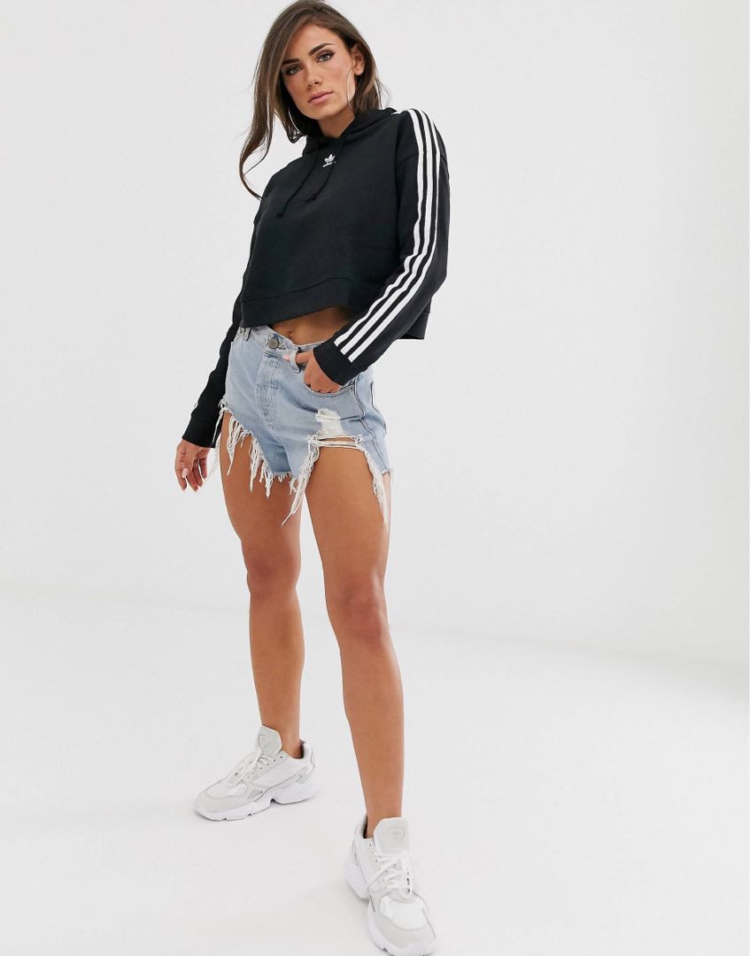 Adidas Originals Three Striped Cropped Hoodie Women s Fashion