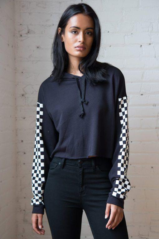 checkered crop hoodie