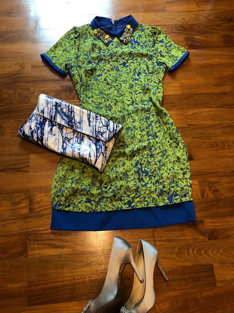 Brand New Made In Italy Green And Blue Shift Dress Women S
