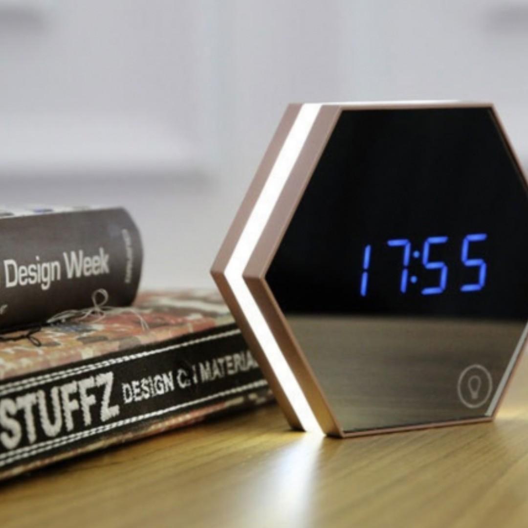 Digital Alarm Desk Wall Hexagon Clock Night Lights Lamp