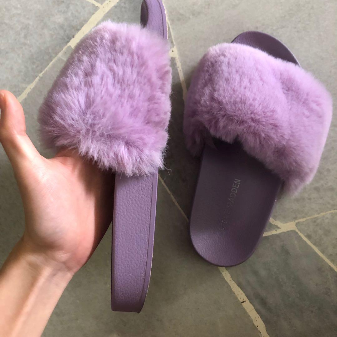 Steve Madden purple fur slides Women s Fashion Footwear
