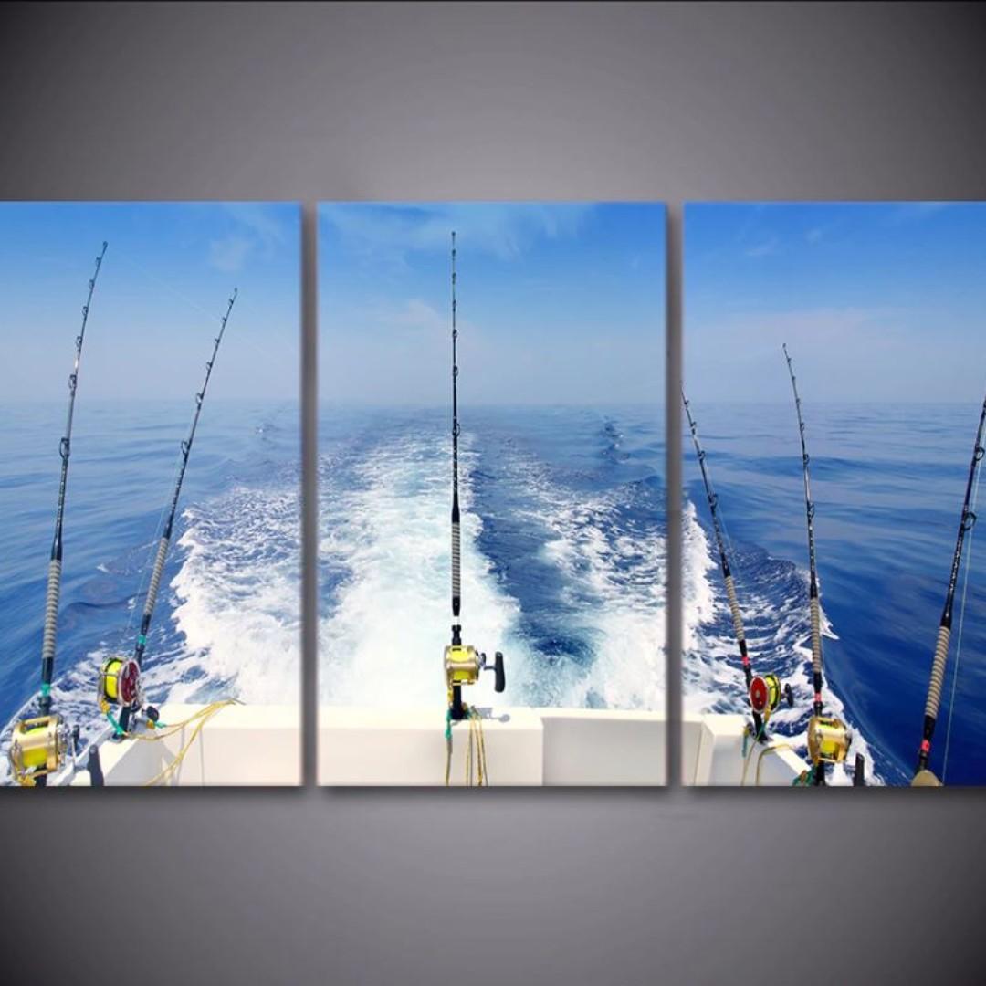 Framed Print Ocean Sea Fishing Rod Fishing Pole Reel Wall Art