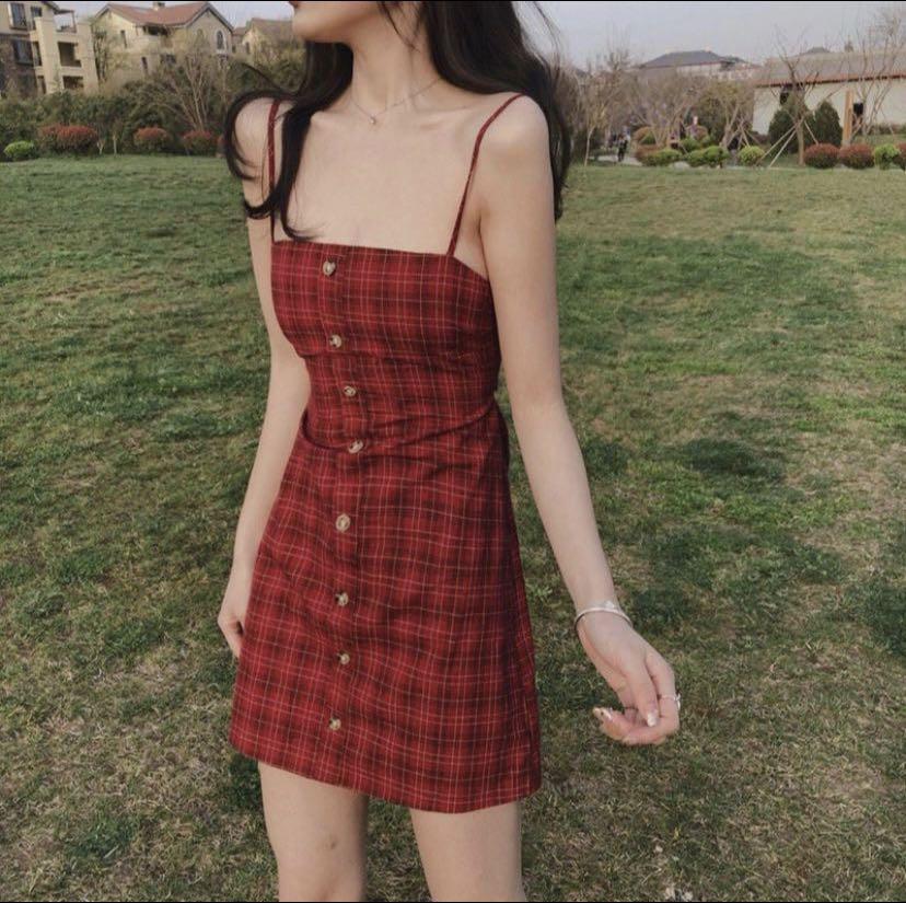 checkered dress red