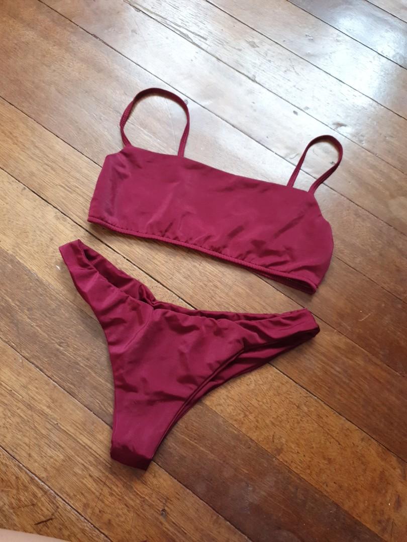 maroon two piece swimsuit