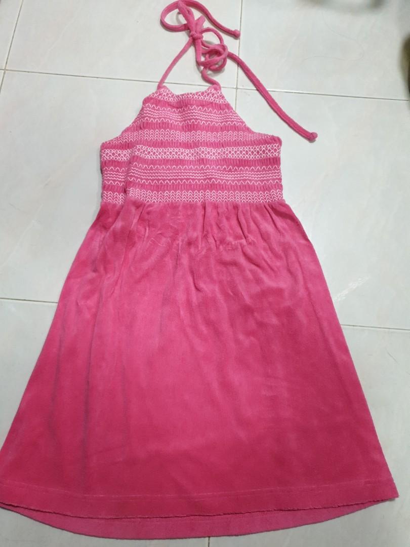 Plush And Lush Ladies Pink Smoked Terry Halter Neck Casual Beach