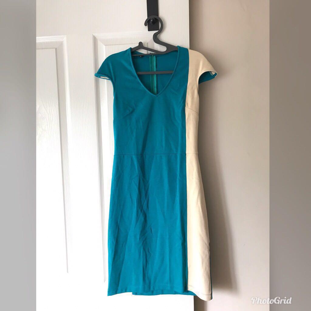 Moving Sale Turquoise and beige two tone shift Dress Women s