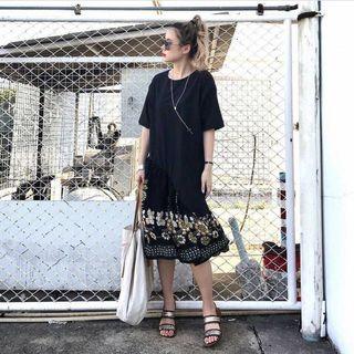 [BEST SELLING] Oversized Slanted Asym Swing Ruffle Maxi Dress in Black