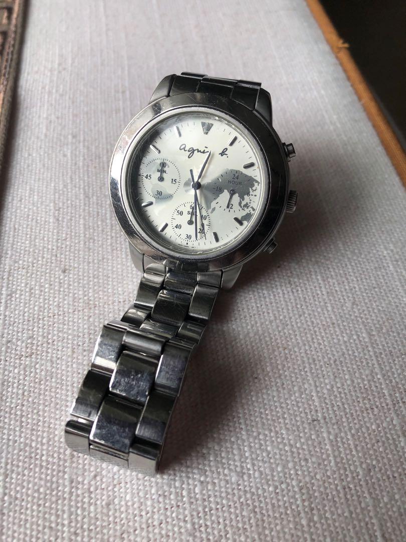 agnes b 石英錶白色（V654-6100）, 名牌, 手錶- Carousell