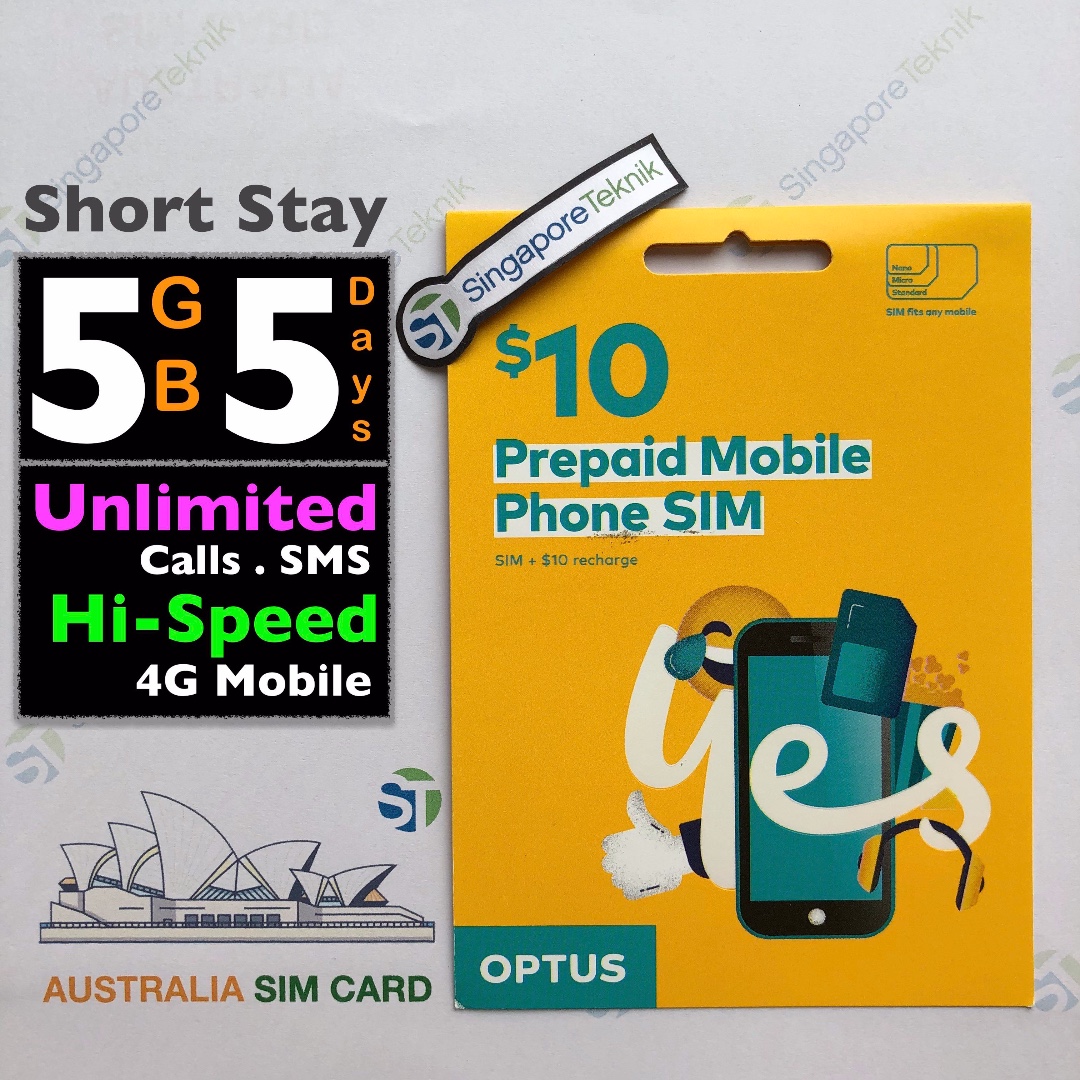 Australia 5GB Travel SIM CARD Optus Mobile 4G Data Roam AU Call SMS 5