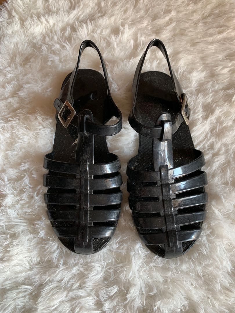 Black jelly sandals/ slip ons, Women's Fashion, Footwear, Flats