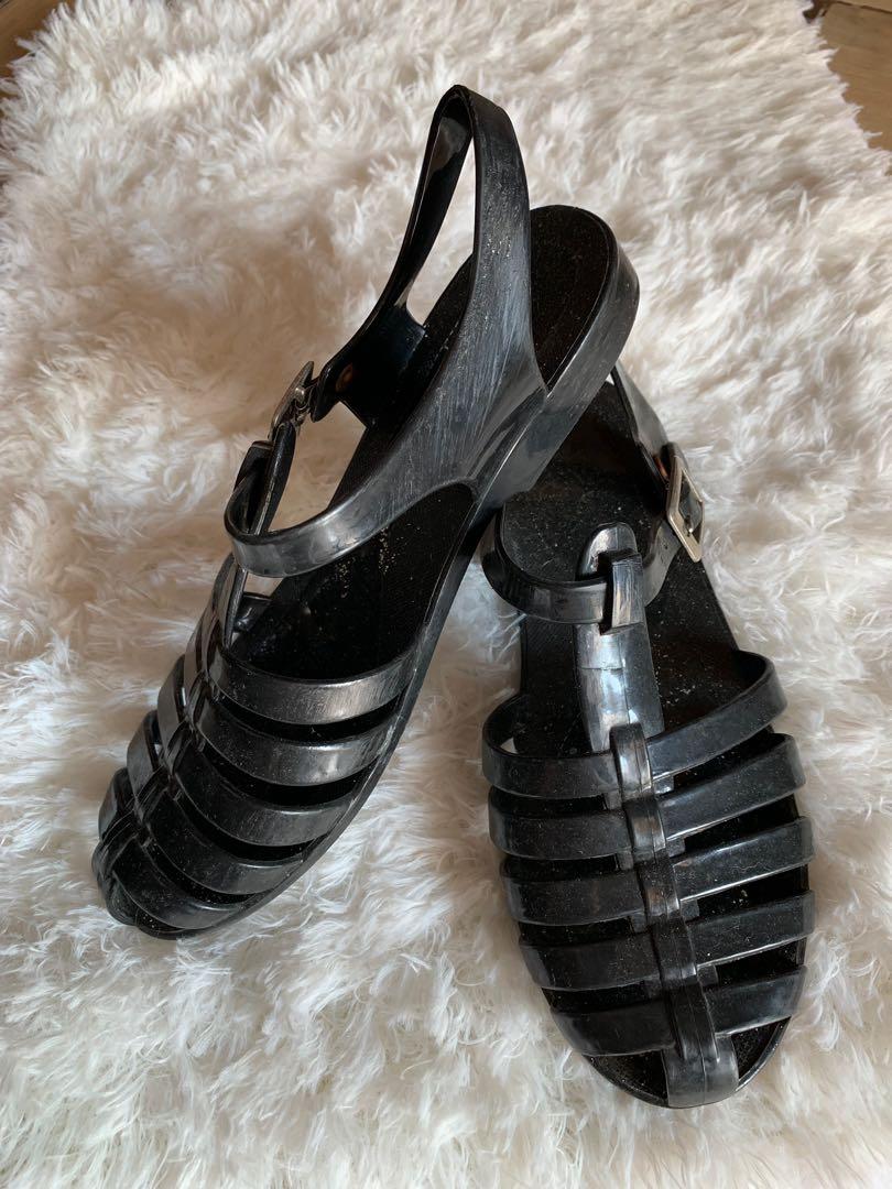 Black jelly sandals/ slip ons, Women's Fashion, Footwear, Flats