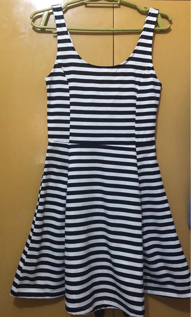 blue white striped dress h&m