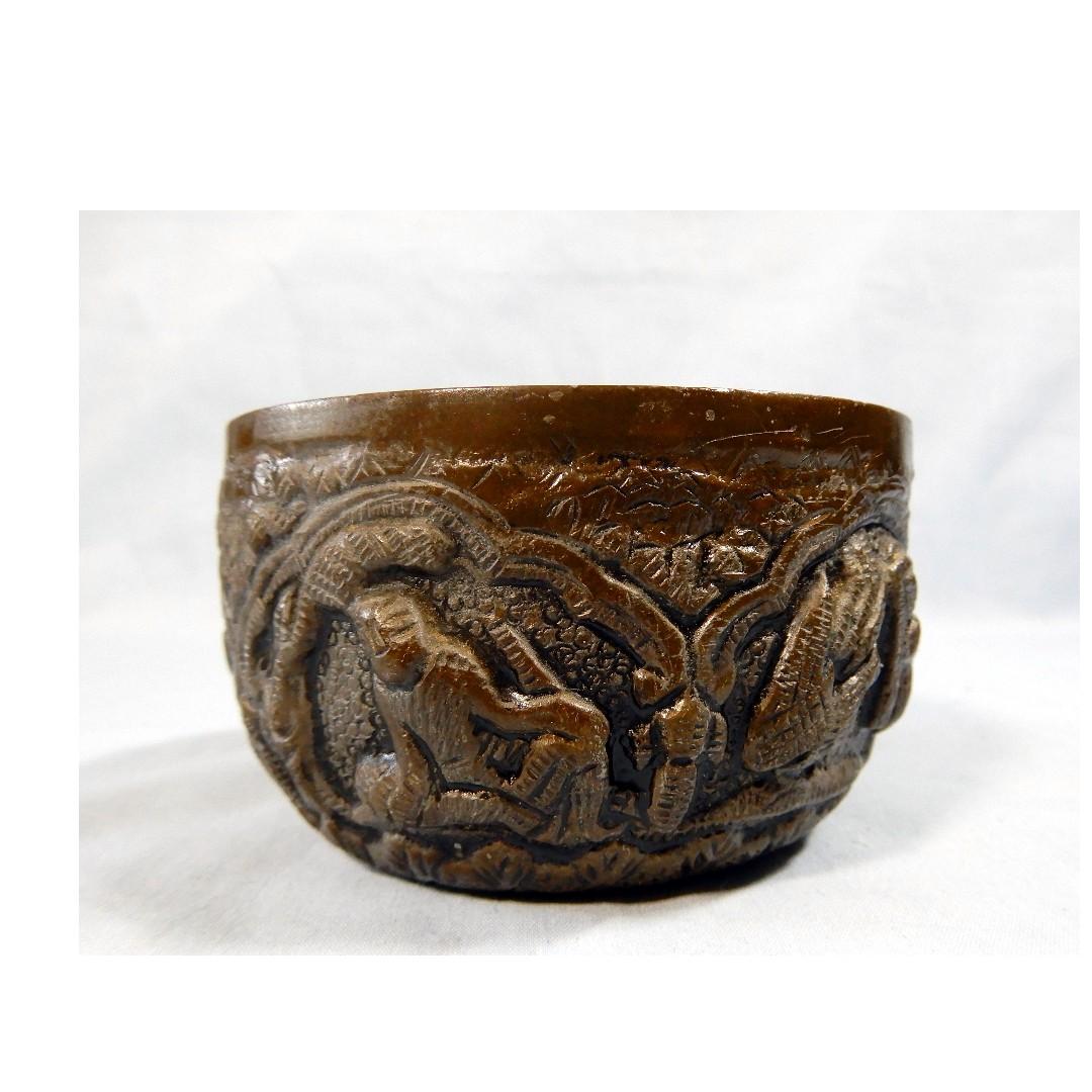 96MM Collect Antique Chinese Bronze Taiji Eight Diagrams Wealth Teabowl Bowl四季发财 