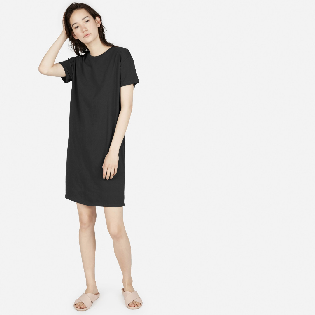 Everlane The Cotton Box Cut Tee Dress black t shirt basic minimal Women s Fashion Tops Sleeveless on Carousell