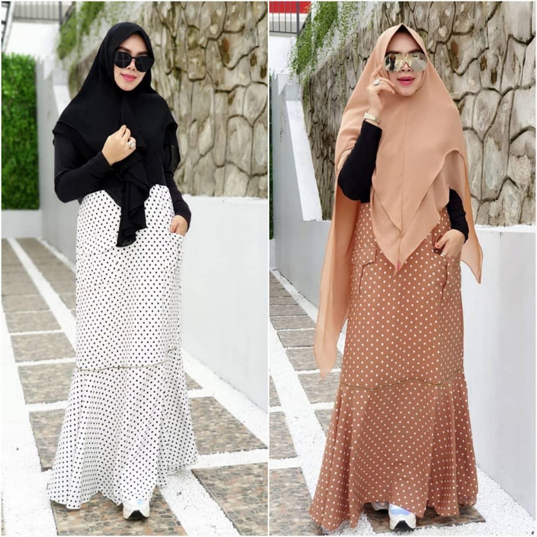Gamis Polkadot Cantik Fesyen Wanita Muslim Fashion Gaun Di Carousell