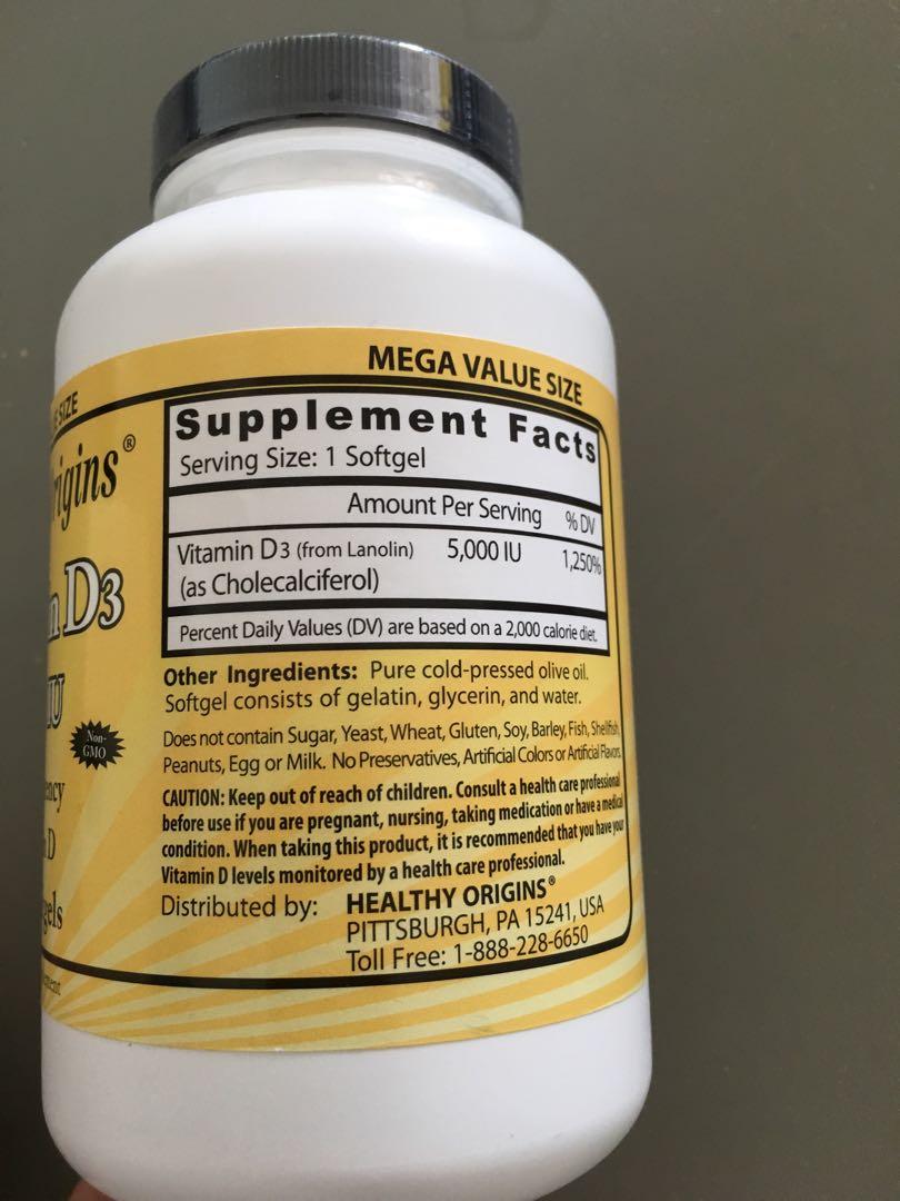 Healthy Origins Vitamin D3 5000 IU, 540 Softgels, Health & Nutrition