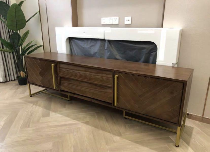 Herringbone TV console, Furniture & Home Living, Furniture, TV Consoles