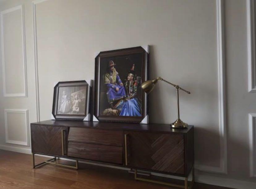 Herringbone TV console, Furniture & Home Living, Furniture, TV Consoles