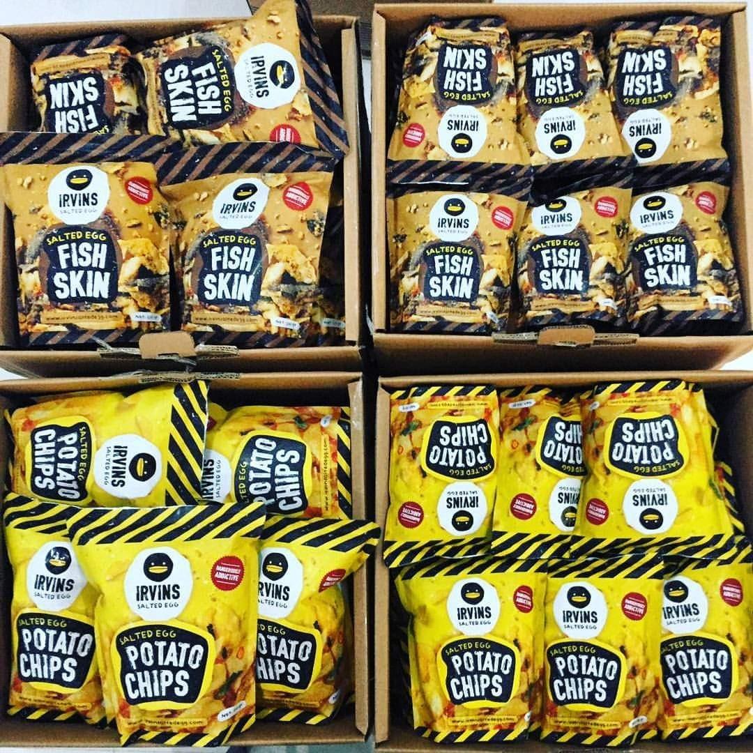IRVINS Salted Egg Potato Chips & Fish Skin (Category: Packaged & Instant Food) located in Malolos. Submitted by thanjo.tv (Listing ID 235360959, Image 1). Description: Singapore's most addictive snack is now here in the Philippines! We have replenished our stock for IRVINS Salted Egg Fish Skin! Price: BIG PACK (230grams) - P850 SMALL PACK (105grams) - P450 *** Shipping Fee not included ***.