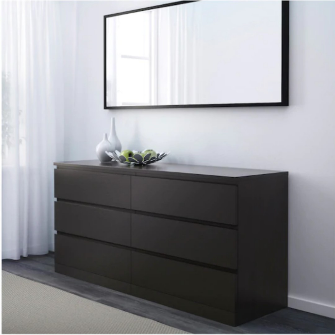 Price Reduced Malm Chest Of 6 Drawers Black Brown Furniture