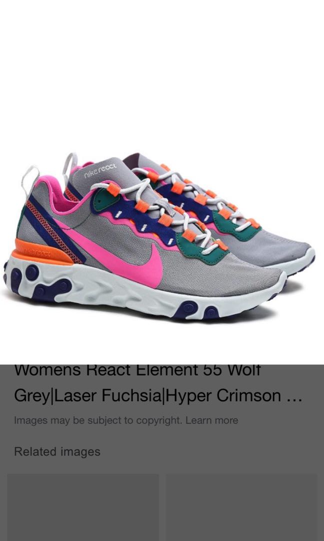 NIKE REACT ELEMENT 55 WOLF GREY LASER FUCHSIA HYPER CRIMSON Men s