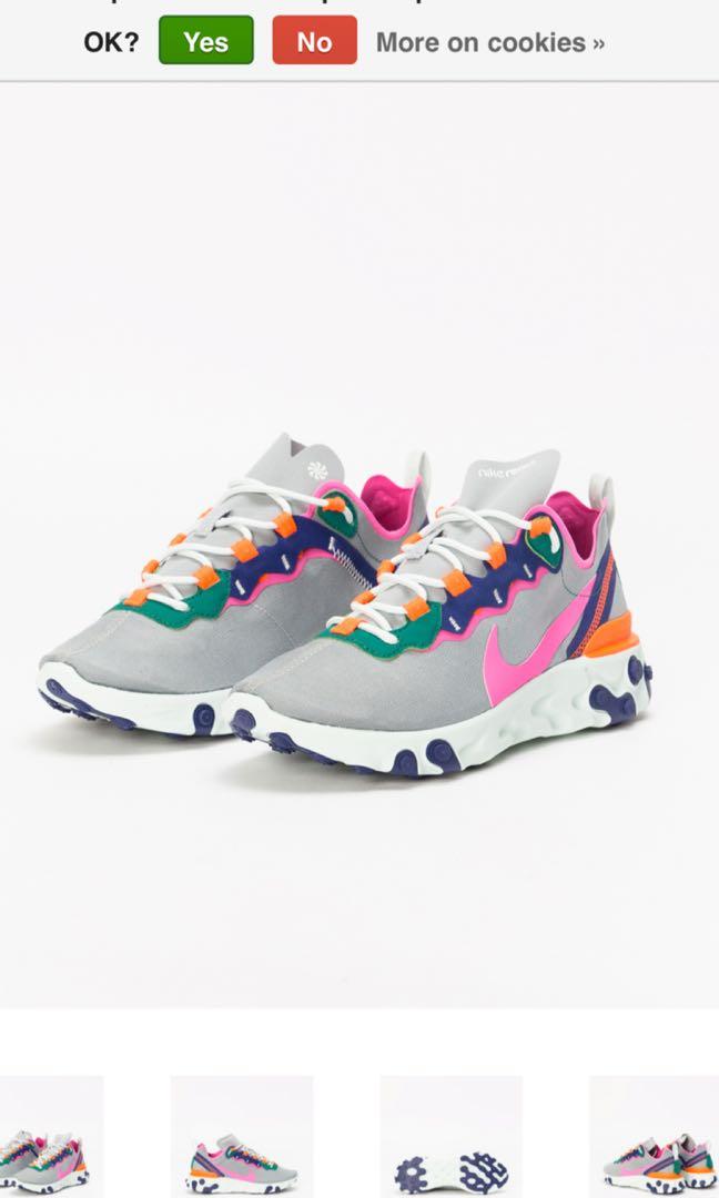 nike react element 55 wolf grey laser fuchsia hyper crimson
