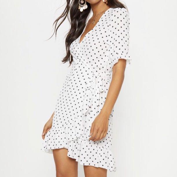 pretty little thing white polka dot dress