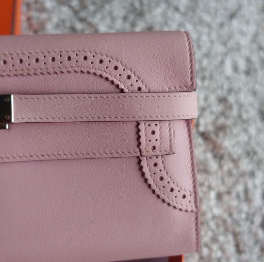 LIMITED! Authentic NEW Hermes Kelly Long Wallet Ghillies Rose Sakura PHW  PINK