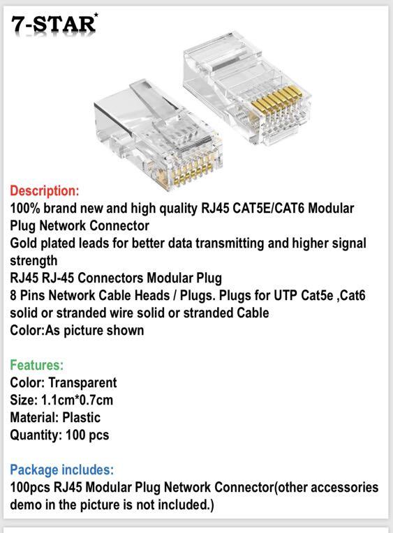 [100PCS] RJ45 Connector for CAT6, CCTV Camera, IP Camera, Lan Cable ...
