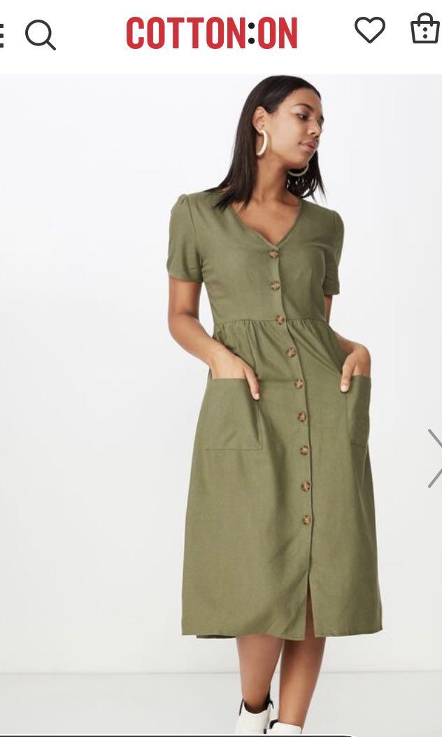Woven camila button through midi dress hot sale