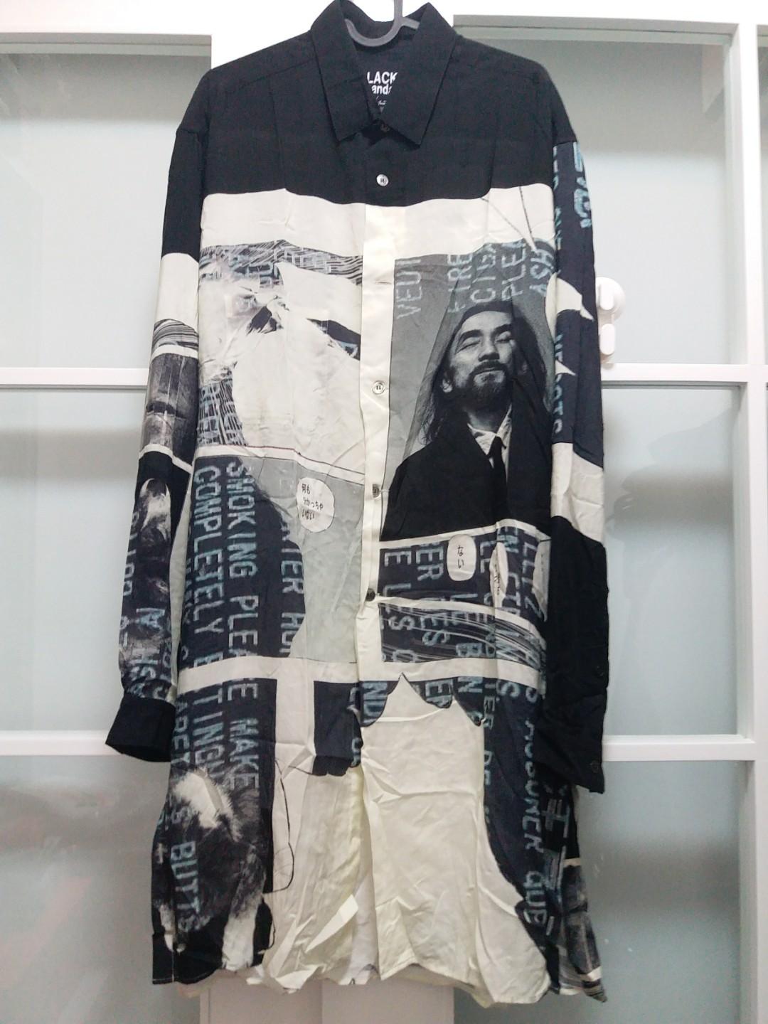 Yohji Yamamoto Black Scandal Printed 100%絲long shirt size 3, 男裝