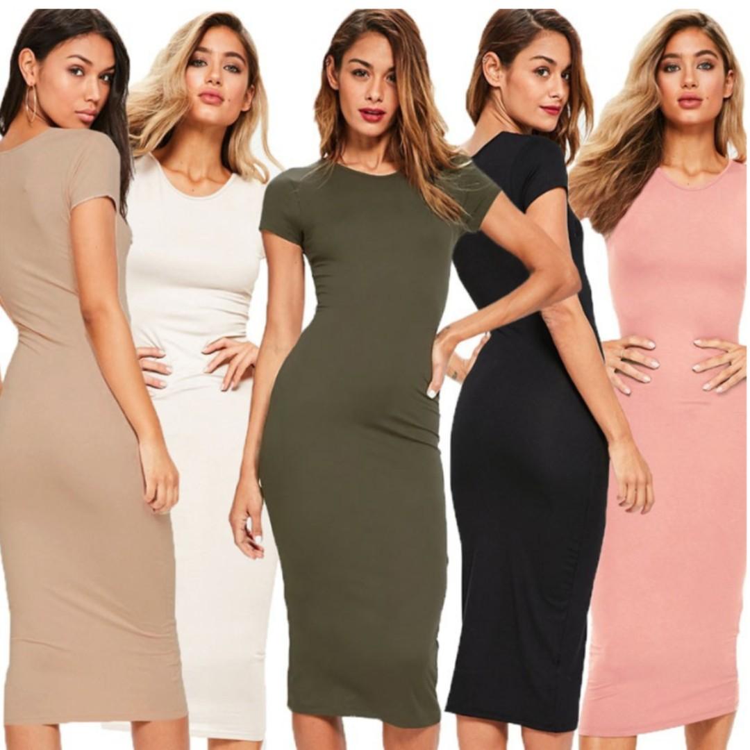 Short sleeve bodycon midi dress on sale
