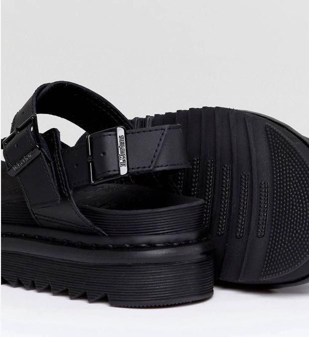 dr martens voss black leather flat chunky sandals