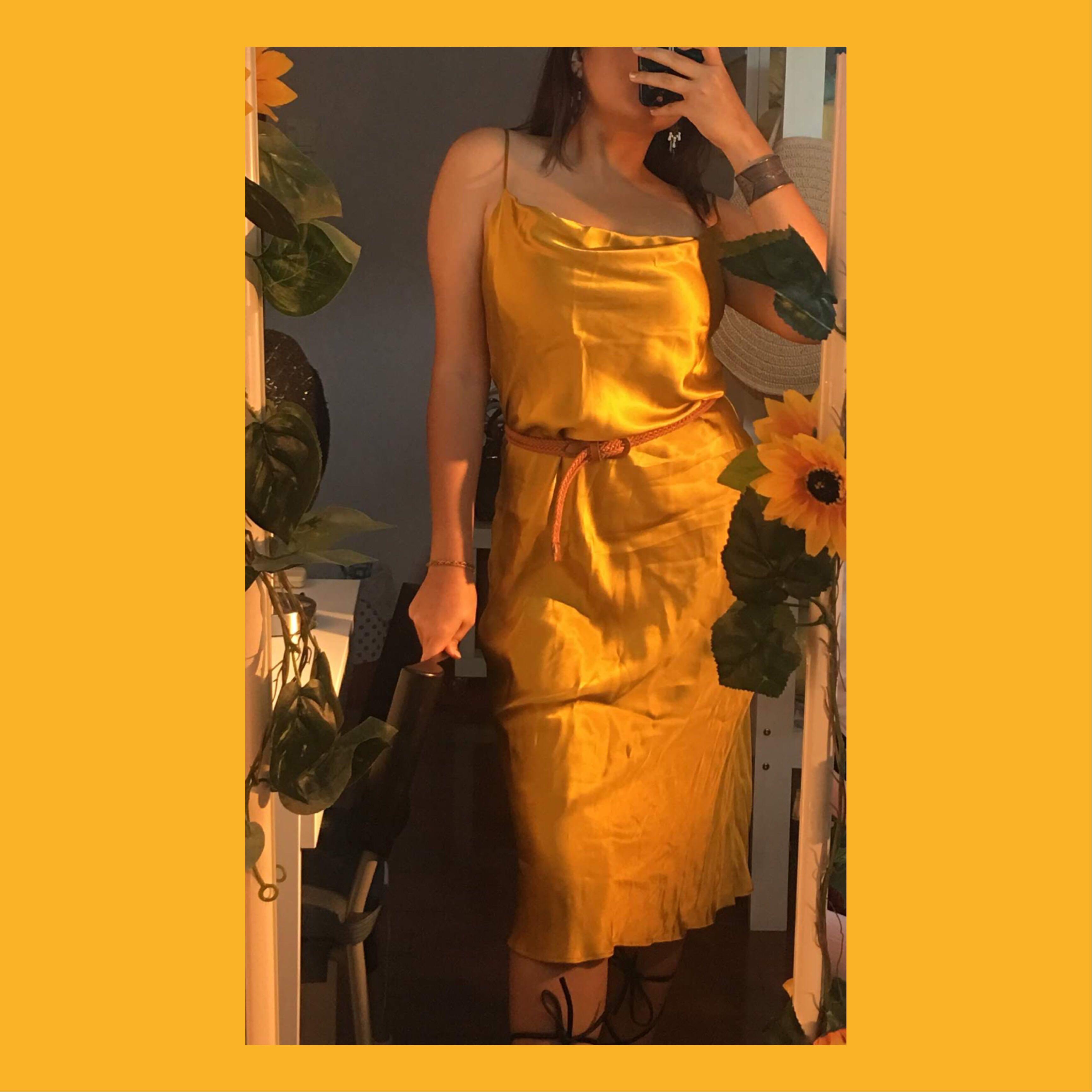 zara gold silk dress