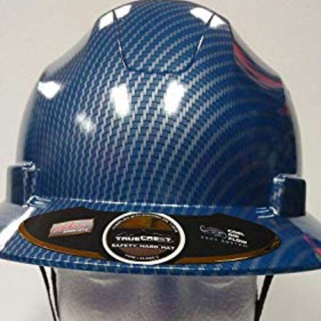 4-Point {Top Impact} Safety Hard Hat Cool Air Flow Vent System Nylon Ratchet Suspension HNTE-Blue/Black Fiberglass Hard Hat Safety Full Brim Helmet 