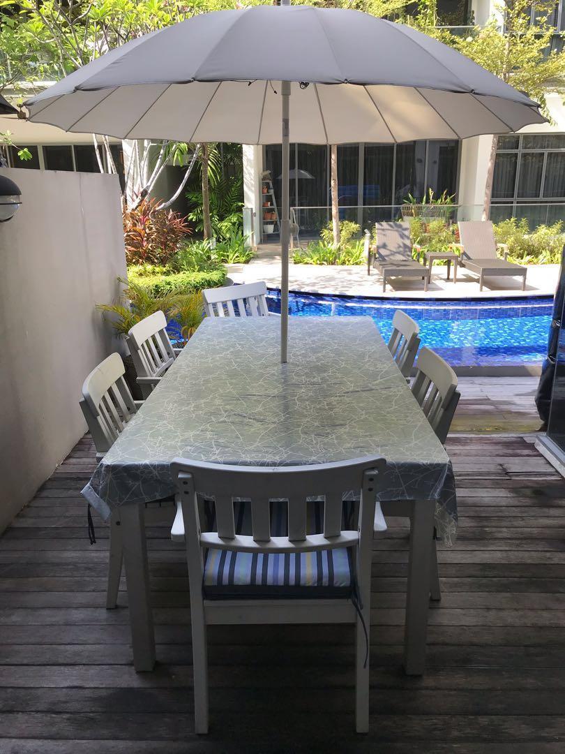 ikea angso outdoor dining set w umbrella new price furniture home living furniture tables sets on carousell