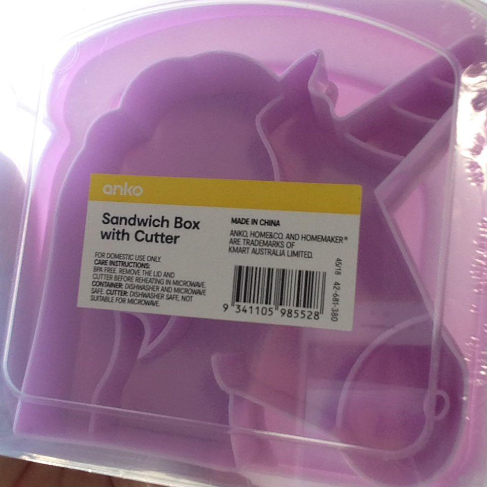 Kmart Unicorn Sandwich Box and Cutter, Babies & Kids, Nursing & Feeding