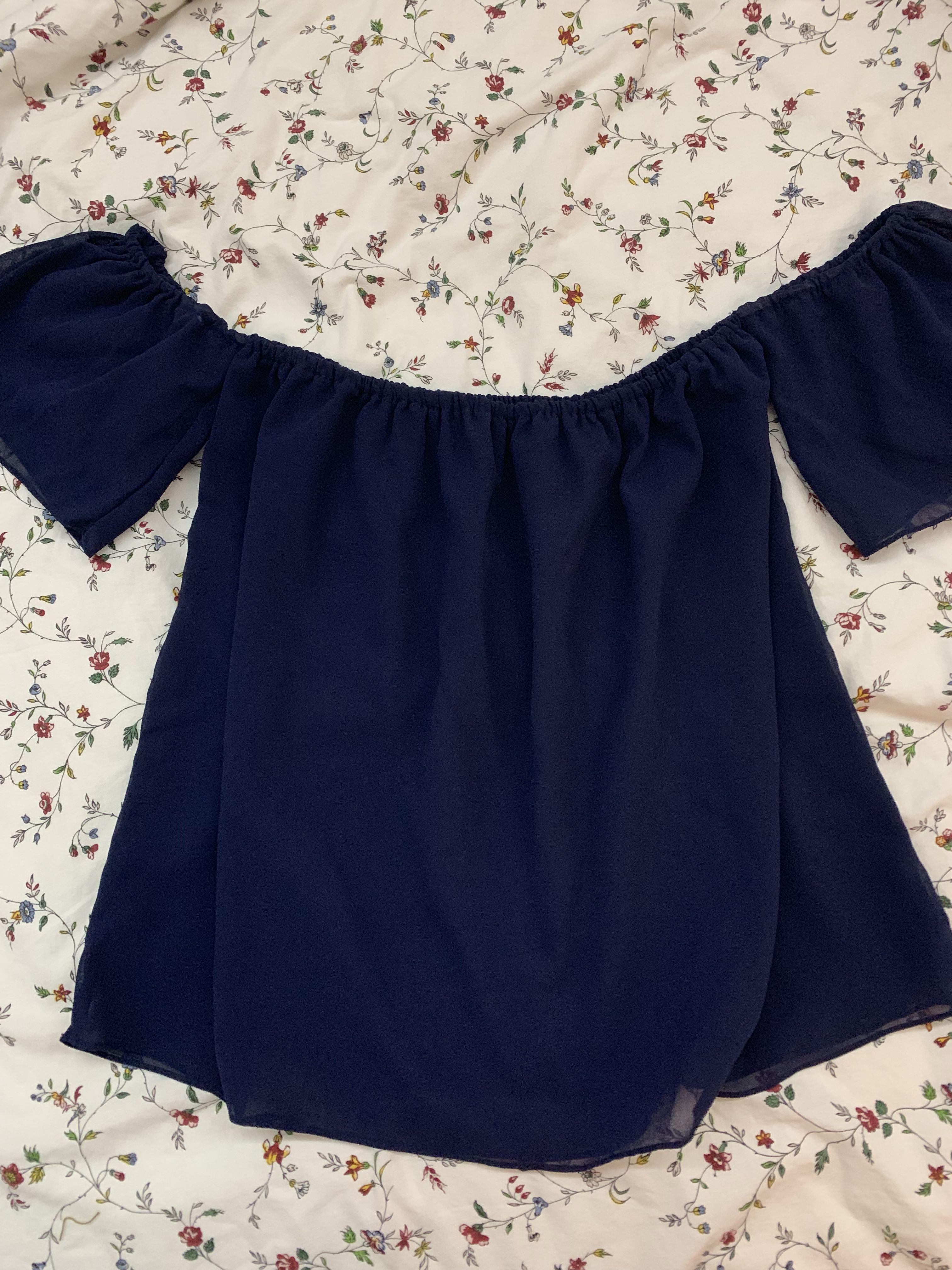 Navy Blue Off Shoulder Top, Women's Fashion, Tops, Sleeveless on Carousell