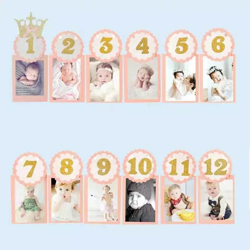 New 12 Months Happy Birthday Photo Frame Banner Baby Birthday