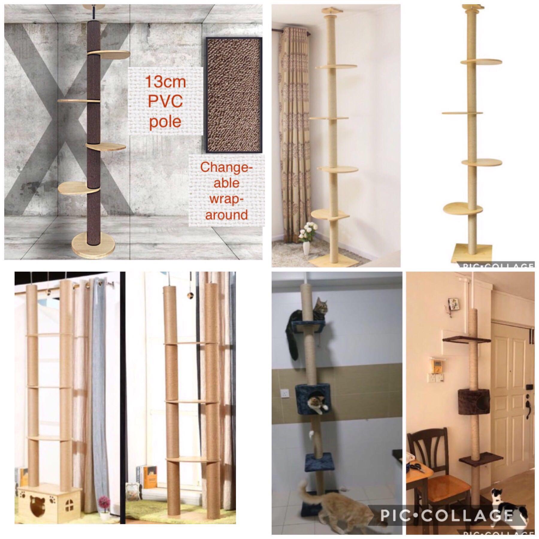 New Ceiling Cat Tree House Wood Pvc Scratch Pole Pet
