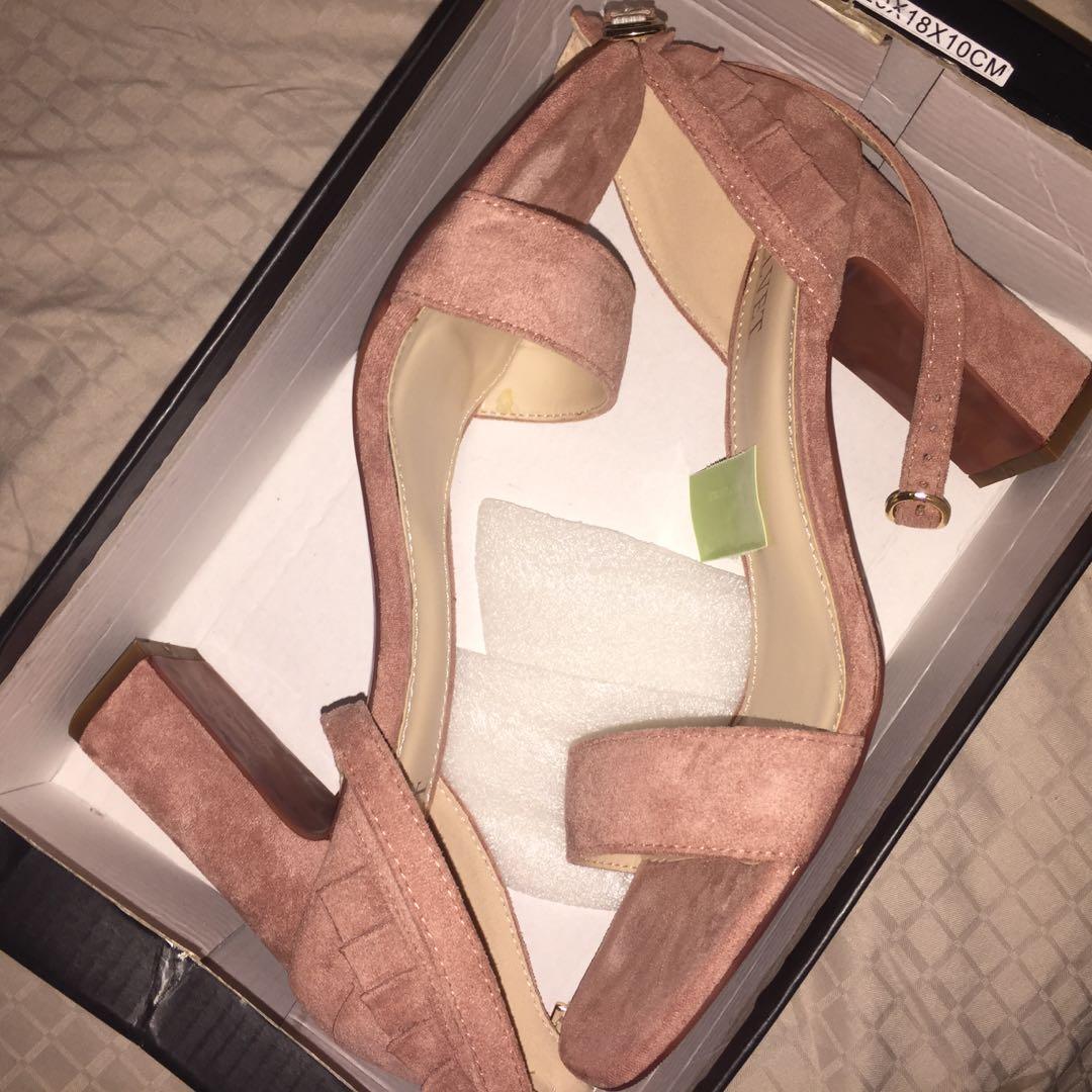 dusty pink block heel shoes