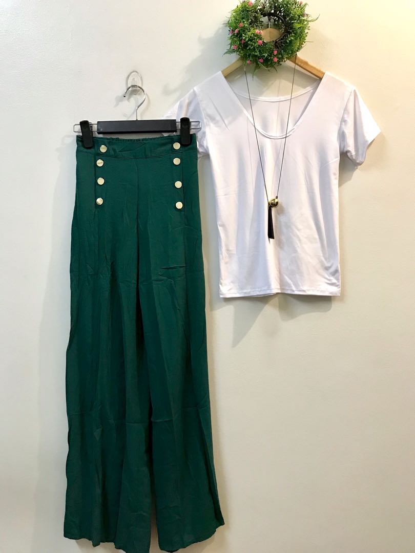 Emerald green square pants and blouse 