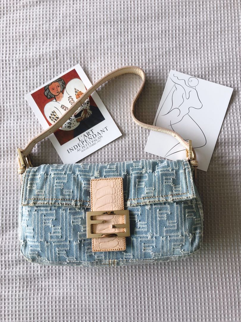 Fendi jeans zucca baguette with ostrich 
