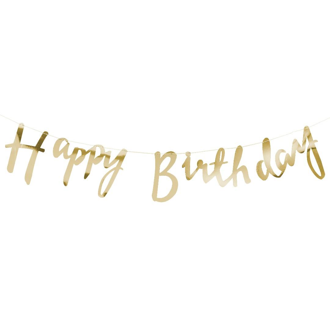 Gold Script Font Happy Birthday Banner Bunting Design Craft