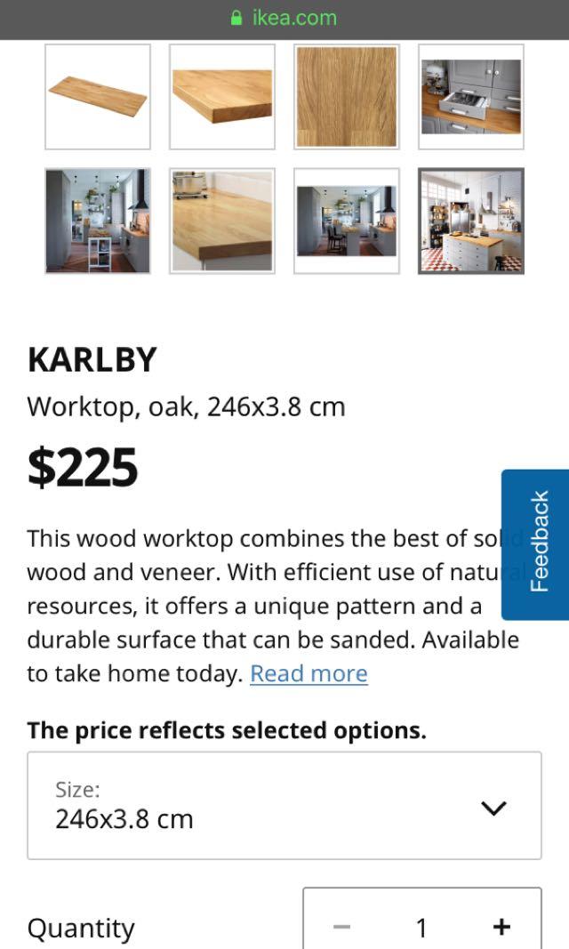 Ikea karlby oak worktop study table w/custom glass top, Furniture