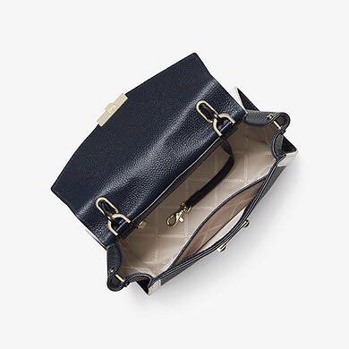 Whitney medium logo tape pebbled leather satchel deals