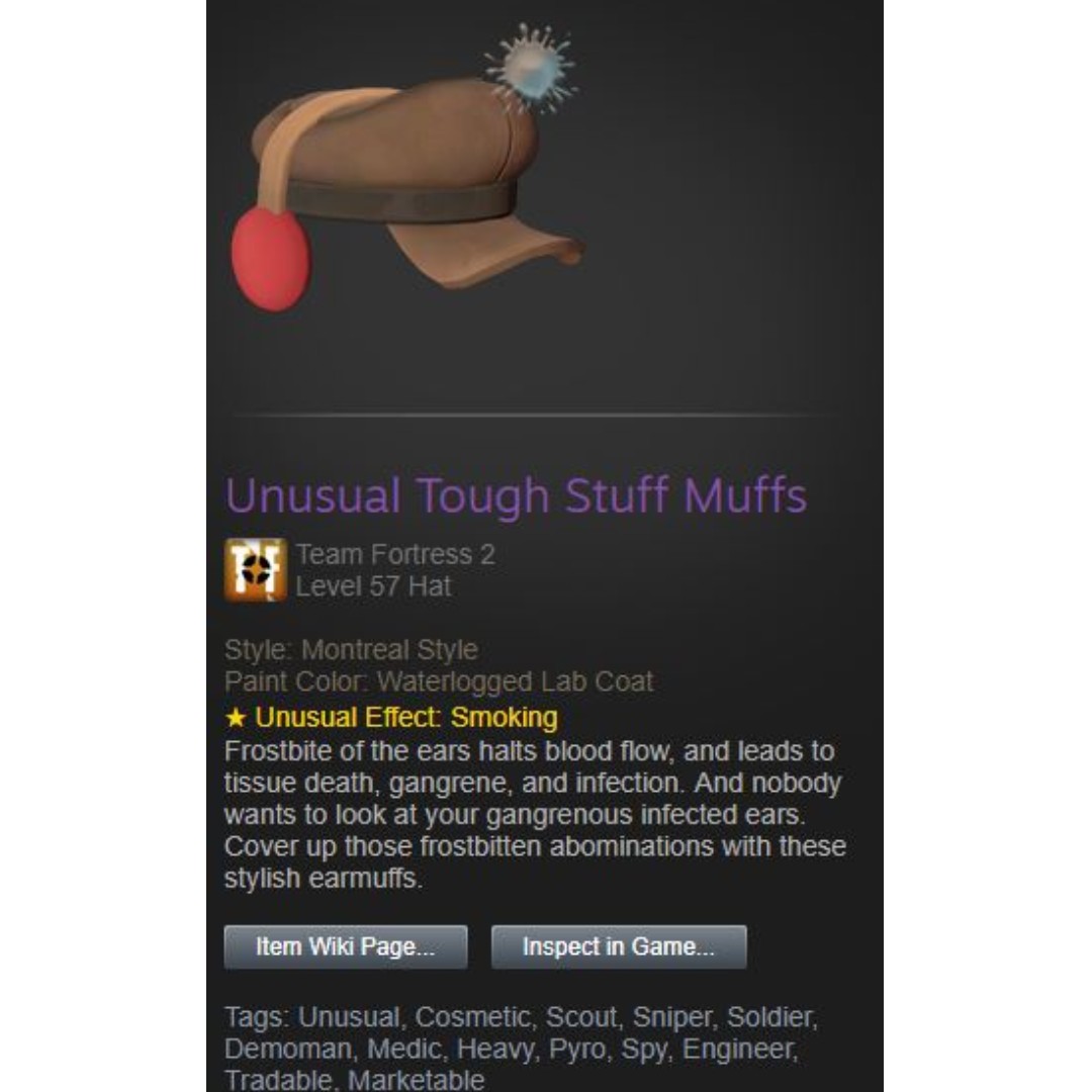 Tf2 Unusual Smoking Tough Stuff Muffs Video Gaming Gaming Accessories In Game Products On Carousell