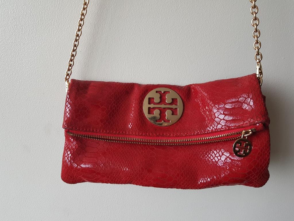 Tory Burch Reva Snakeskin Foldover Clutch/Shoulder Bag, Women's Fashion,  Bags & Wallets, Clutches on Carousell