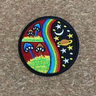 Mushroom space rainbow galaxy iron on sew on patch